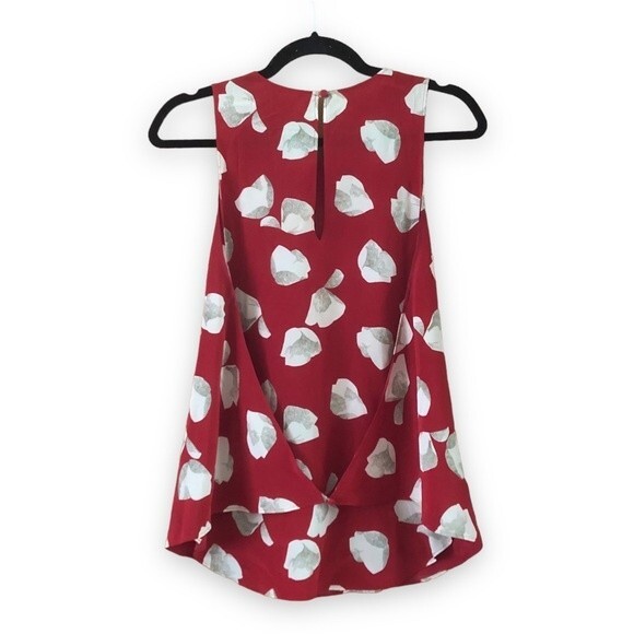 Theory Zabetha Harper Silk Print Shell Top Sleeveless Crimson Red Ivory Small - Picture 2 of 7